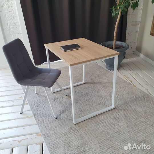 Письменный стол Лофт Дуб 80*60 см. Белые ножки