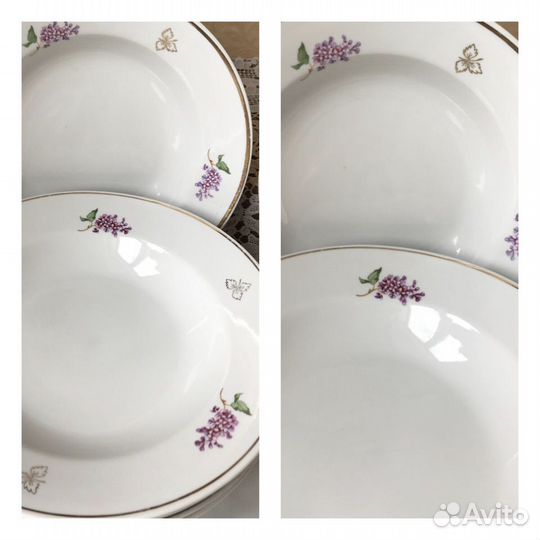 Большие суповые тарелки СССР Сирень Клён