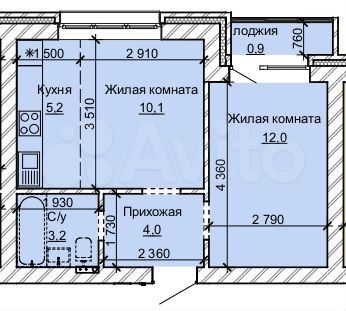 2-к. квартира, 35,4 м², 8/10 эт.