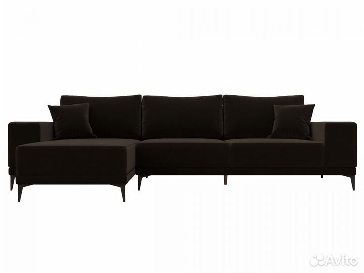 Диван угловой Льюес левый, микровельвет, коричневый