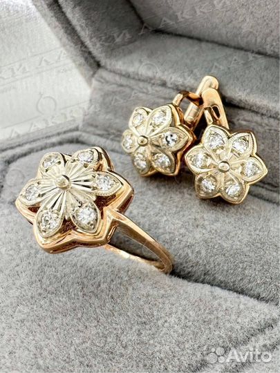 Золотое кольцо СССР с бриллиантами 583 / 3.54 гр