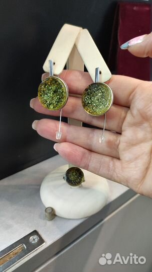 Янтарь в серебре комплект