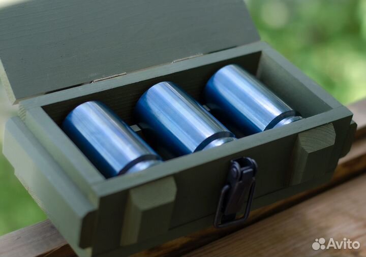 Стопки (рюмки) из гильз пушки 2А42 в военном ящике