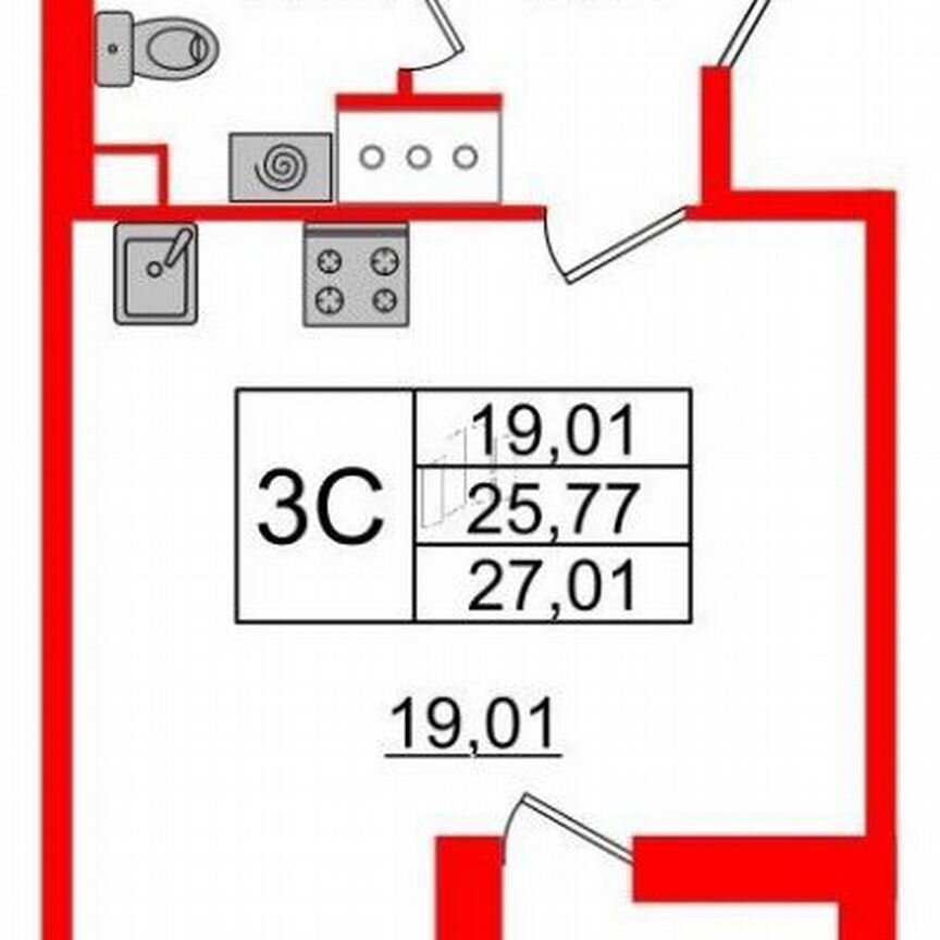 Квартира-студия, 27 м², 10/12 эт.