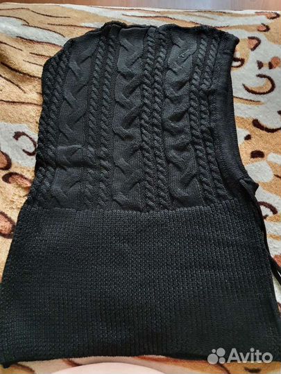 Капор, женская чёрная зимняя шапка, капюшон, снуд