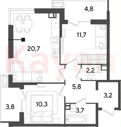 3-к. квартира, 57,6 м², 5/18 эт.