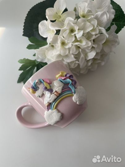Кружка с декором из полимерной глины. единорог