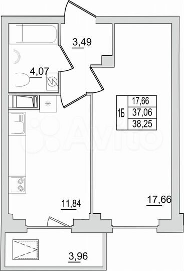 1-к. квартира, 38,3 м², 12/13 эт.