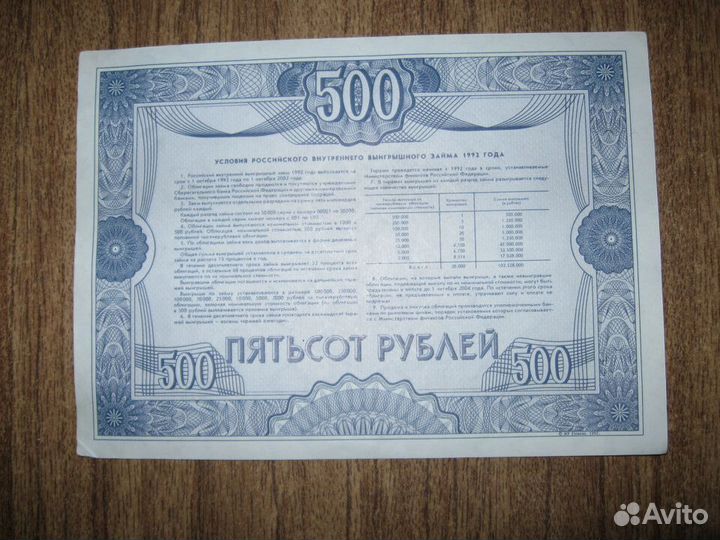 Облигация 500 р. займа 1992 года