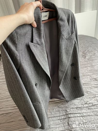 Пиджак серый в полоску over-size, Lime, размер S