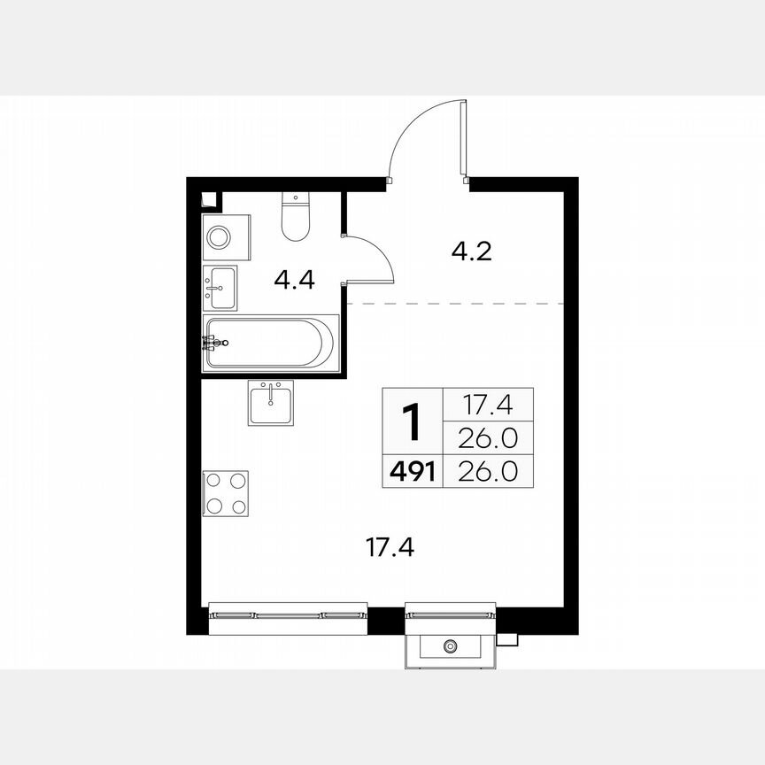Квартира-студия, 26 м², 13/23 эт.