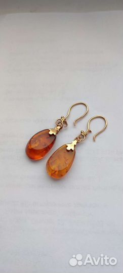 Золотые серьги с янтарем СССР