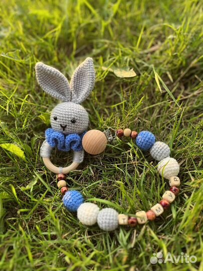 Погремушка грызунок именной держатель для соски