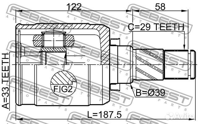 Шрус внутренний левый 33x39x29