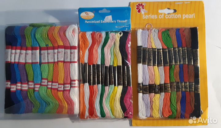 Нитки мулине, крючки, спицы, леска для бисера