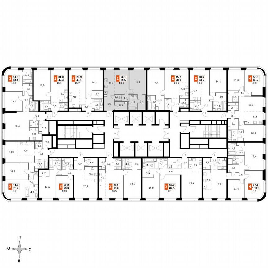1-к. квартира, 59,5 м², 38/49 эт.