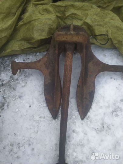 Якорь чугунный, старинный с большой цепью