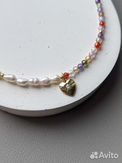 Чокер из жемчуга и цирконов ручной работы