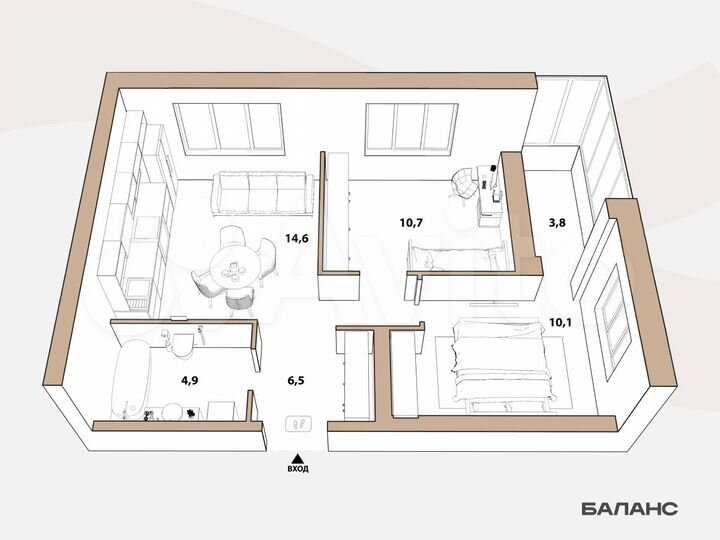 2-к. квартира, 48 м², 19/23 эт.