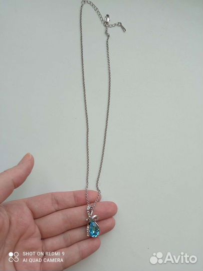Кулон с голубым камнем и цепочка 18krgp