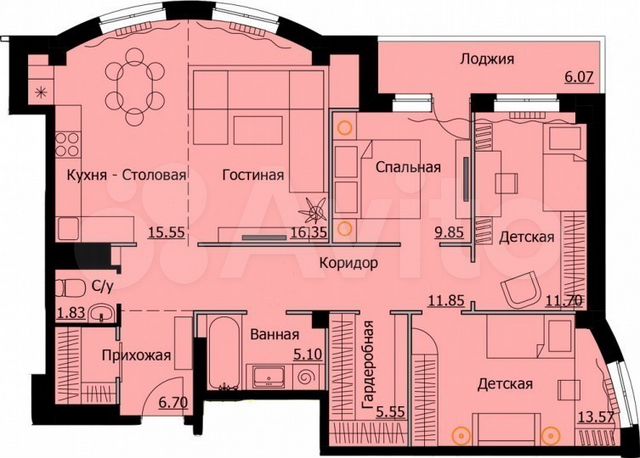 Планировка квартиры бизнес класса 3-к квартира, 102 м², 11/12 эт. на продажу в Кирове Купить квартиру Авито