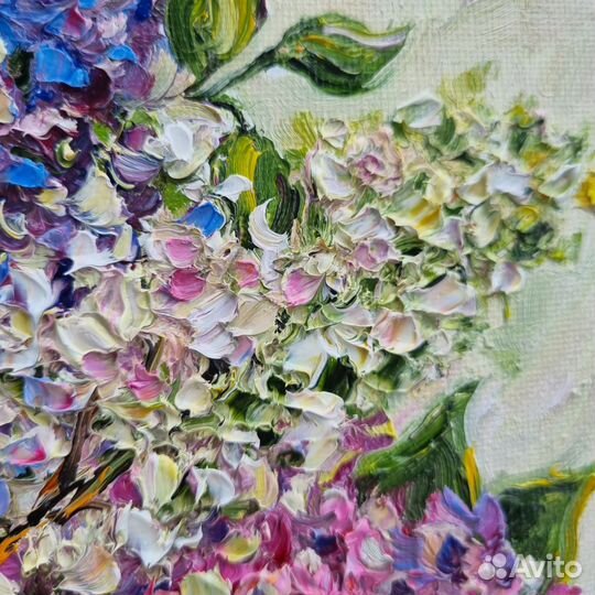 Сирень картина маслом миниатюра с цветами букет