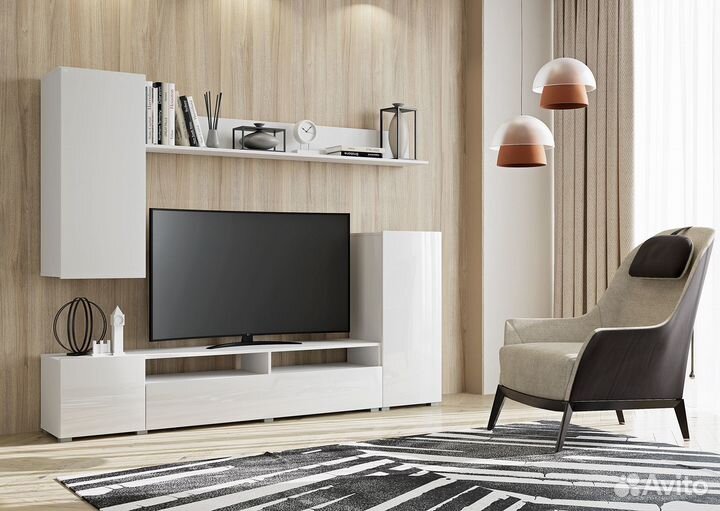 Стенка для гостиной (новая) белый глянец