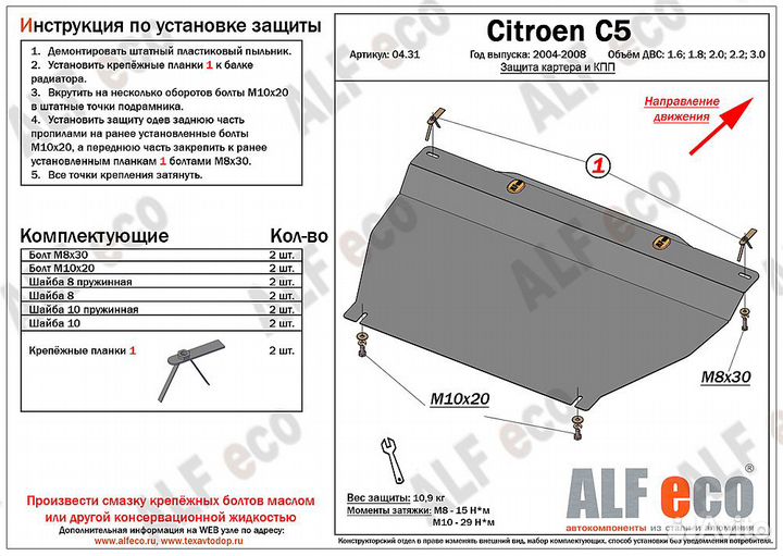 Защита картера и кпп Citroen C5 2004-2008