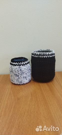 Вязаные стаканчики под косметику, канцелярию