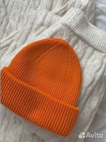 Комплект шапка бини женская мужская + шарф