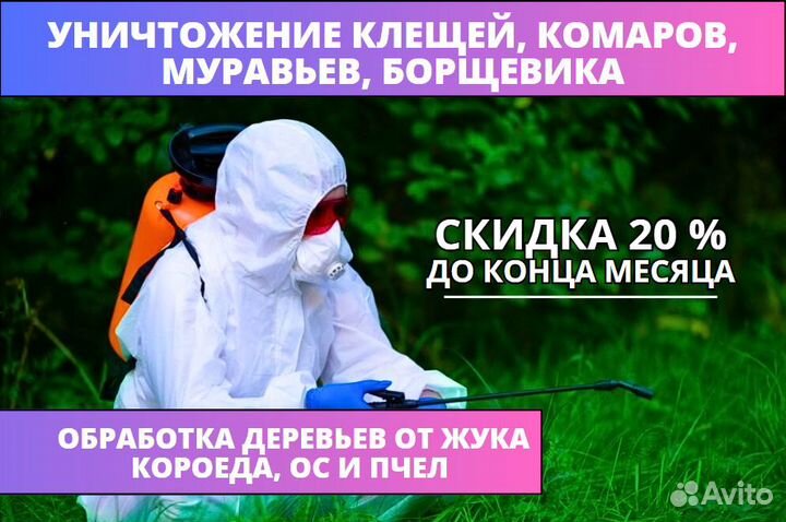 Уничтожение клещей, муравьёв, комаров, обработка