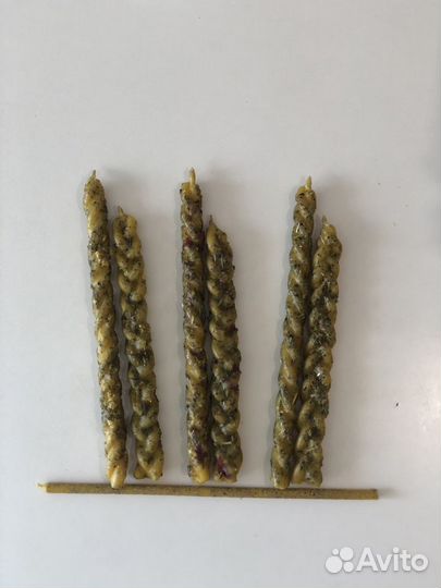 Свечи восковые скрутки, косица с травами
