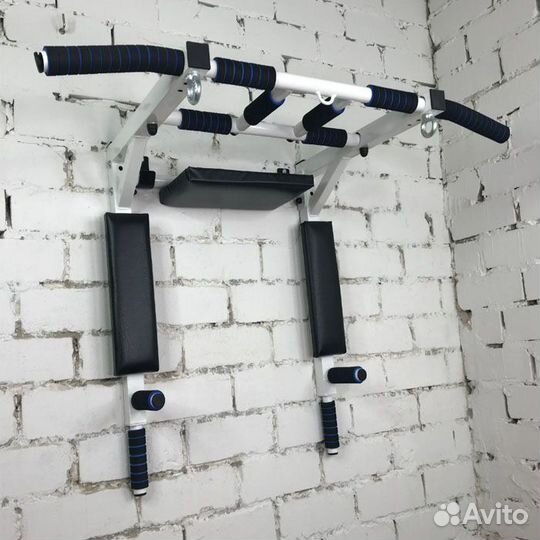 Турник брусья пресс 3в1 Усиленный настенный белый