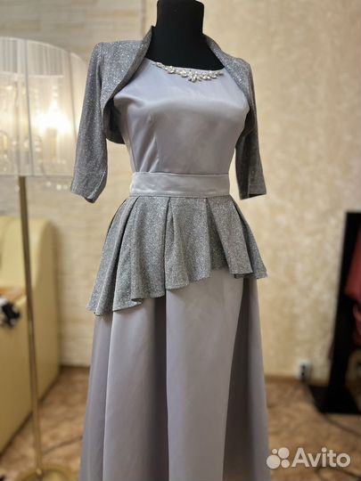 Платье с баской и болеро атлас