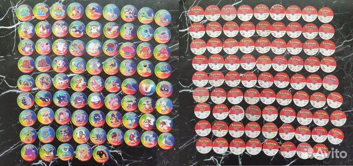 Фишки/сотки/кэпсы с покемонами, разные серии