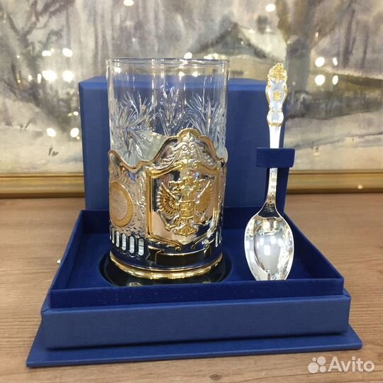 Подстаканник мельхиоровый герб РФ/глухарь