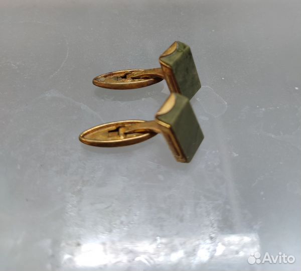 Мужские запонки, позолота, змеевик