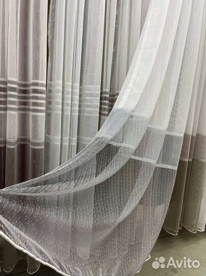 Тюль Лен полоски