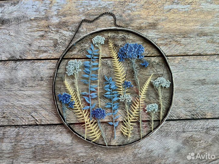 Панно гербарий в стекле из стабилизированных цвето