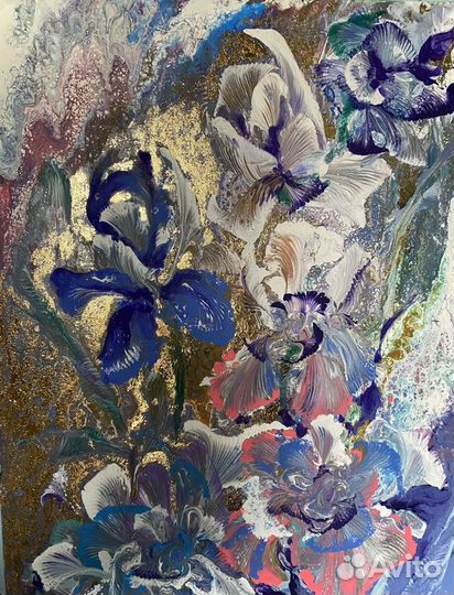 Картина. «ирисы» авторская работа, позолота