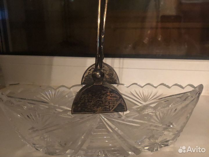 Хрустальная конфетница с серебром « Ладья»