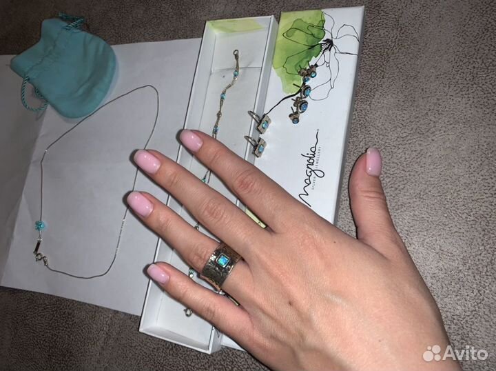 Серебряные серьги кольцо браслет с опалом magnolia