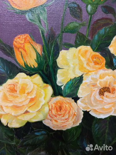 Картина маслом,Желтые розы