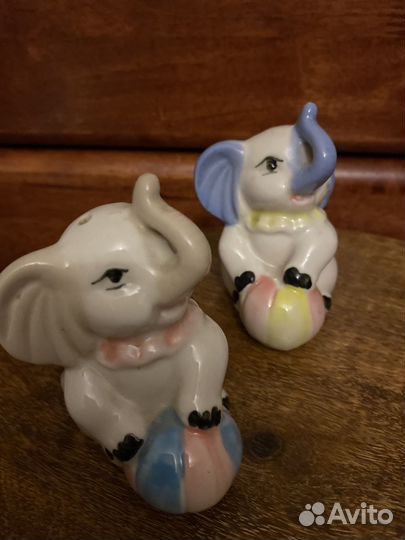 Пара цирковых Слонов солонка перечница фаянс
