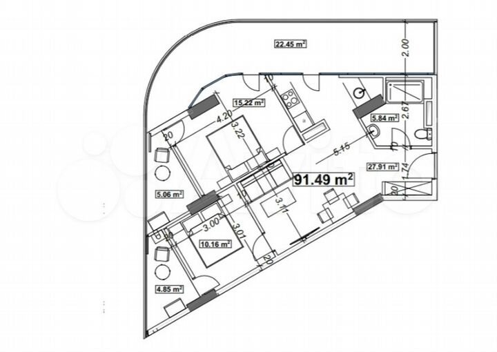 3-к. квартира, 91 м² (Грузия)