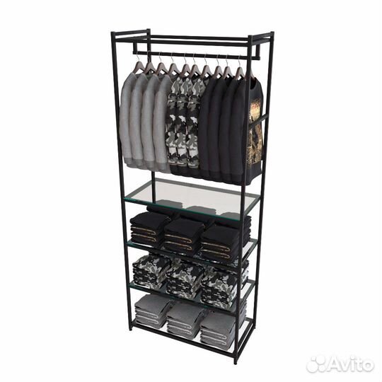 Стеллаж для одежды aс2290-19-Ч со стеклом 220х90х4