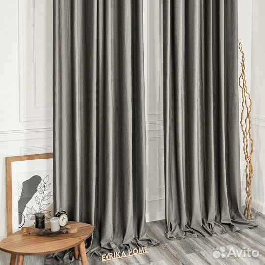 Бархатные шторы Беллиссимо стальной