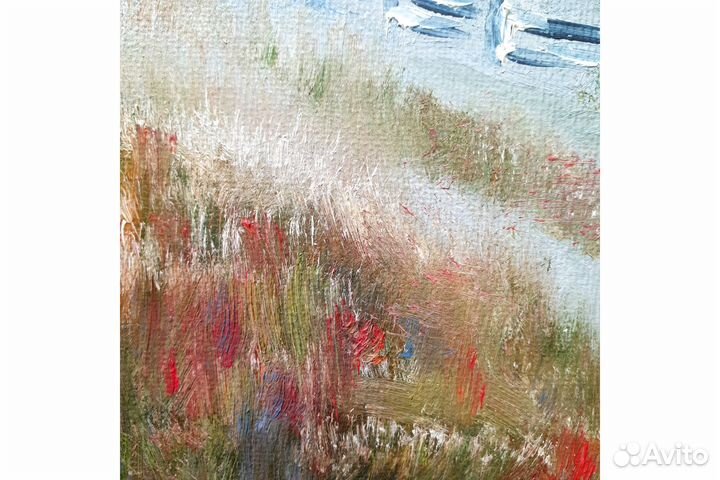 Картина Осень пейзаж маслом на холсте 20х20 см