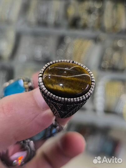 Мужской перстень серебро Тигровый глаз