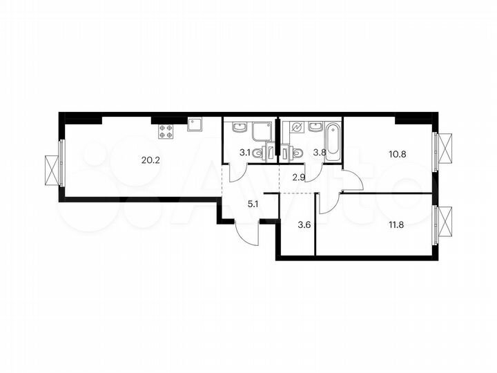 2-к. квартира, 61,3 м², 15/25 эт.